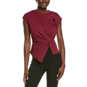 Gracia Womens Draped Cinched Side T-Shirt, Red
